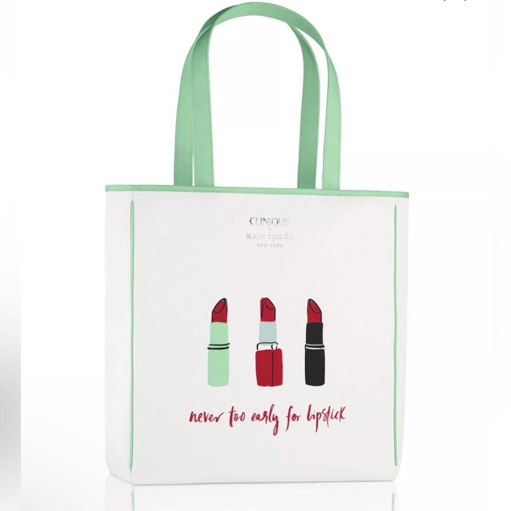 Kate Spade x Clinique Shopping Shoulder Travel Tote Large White Lipstick Bag